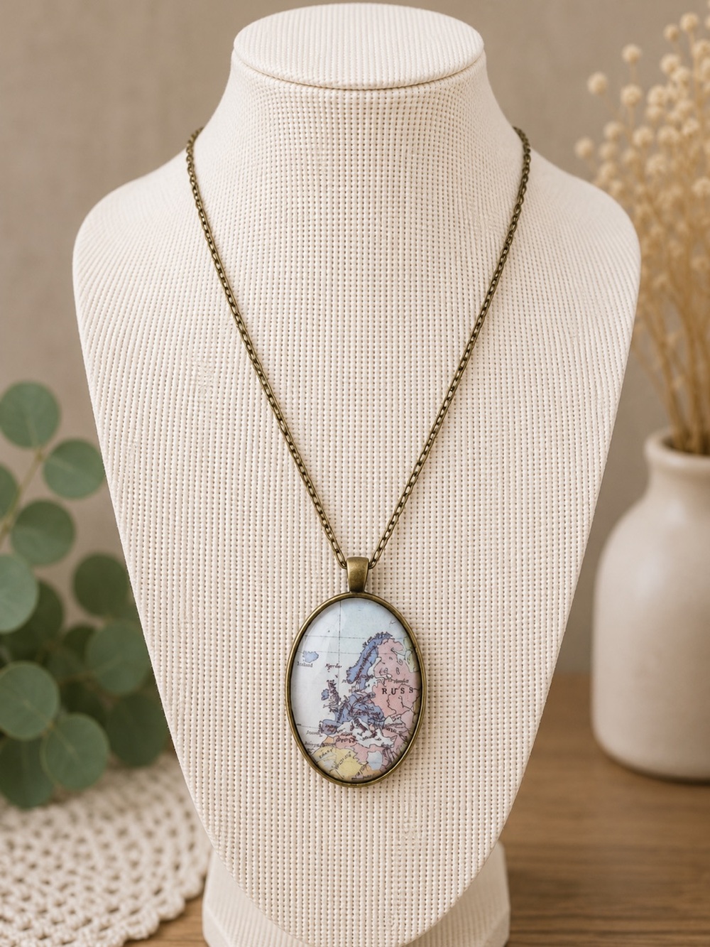 Handmade Eastern Europe Map Keychain Pendant Necklace